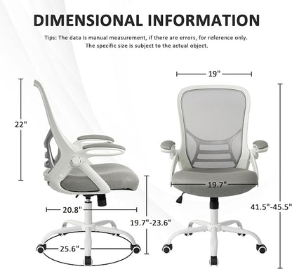 HYLONE Office Chair Ergonomic Chair with Flip up Armrests, Thickened Seat Computer Chair with Breathable Mesh Back Home Office Computer Chairs for Long Hours Mesh Office Chair(Grey)