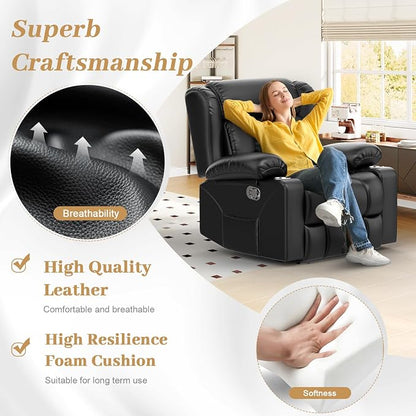 Loveseat Recliner Sofa Set with 2+1 Pieces, 2 Seater Minimalist Style Manual Pull Tab Reclining Loveseat with USB Charge Ports, Cup Holders, Recliner Couches for Living Room, RV, Black