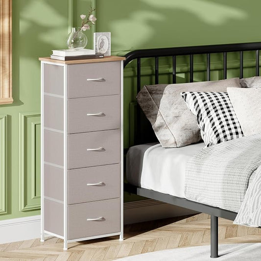 Somdot Tall Dresser for Bedroom with 5 Drawers, Storage Organizer Chest of Drawers with Removable Fabric Bins for Closet Bedside Living Room Laundry Entryway Hallway, Ash Grey