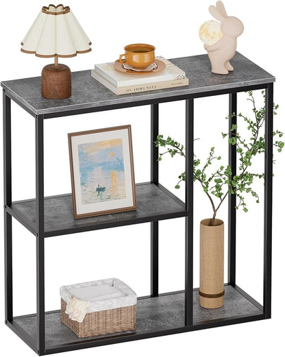 WOHOMO Console Table, 11.8 Inch Narrow Entryway Table with 3-Tier Storage Shelves 31.5 Inch Industrial Sofa Table Small Hallway Table for Living Room Grey