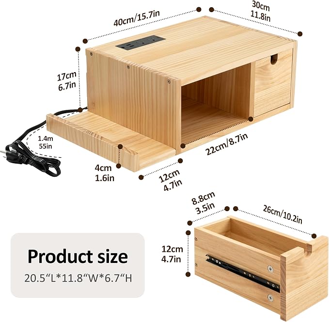 Afuly Floating Nightstand with Charging Station, Wall Mount Night Stand with Drawer Hanging Bedside Table End Table, Solid Wood Modern Side Table Shelf for Bedroom Natural Wooden Decor