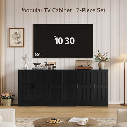 Modern Farmhouse Buffet Cabinet with Storage, 42" Large Sideboard Storage Cabinet with 3 Barn Doors, Coffee Liquor Bar Cabinet Wood Table Credenza with Adjustable Shelf for Kitchen Dining Living Room