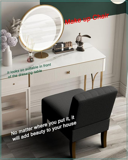 VIRRMO Armless Accent Chairs Set of 2 for Living Room, Modern Slipper Chair Living Room Chairs with Solid Wood Legs, Makeup Vanity Chair Fabric Comfy Upholstered Arm Chair Accent Chair,Black