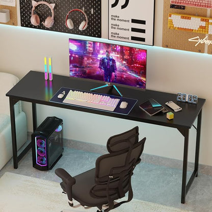Sweetcrispy Small Computer Office Desk 63 Inch Student Study Writing Work with Metal Frame Wood Tabletop Modern Simple Home Bedroom PC Table Durable and Easy Assembly, Black