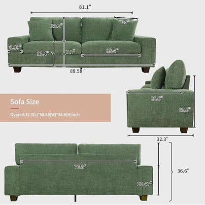 DOPEDIO Modern Loveseat Sofa for Living Room,Chenille Recliner, Removable Cover, Pocket Spring Cushions, Solid Wood Frame, Easy Assembly for Small Spaces (88.58inch，Green)