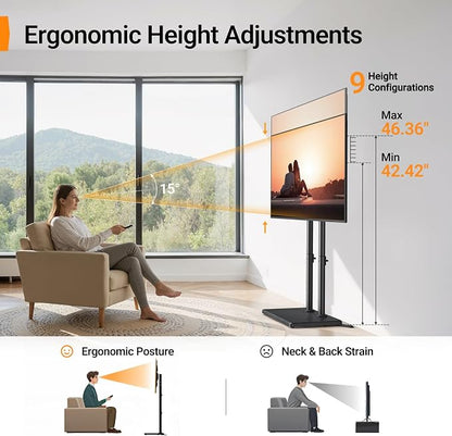 Perlegear Universal Floor TV Stand for 32–70" TVs up to 110 lbs, Height-Adjustable Tall TV Stand with Solid Wood Base & Extra-Stable Anti-Tip Feet, Swivel TV Mount for Bedroom, VESA 400x400, PGFLS34B