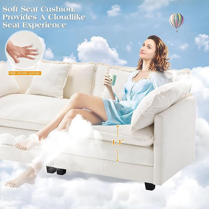 113.4" Modular Sectional Sofa,Cloud Couch for Living Room, Modern Deep Seat Sofa 3 Seater Chenille Fabric Comfy Couches with Throw Pillows for Apartment
