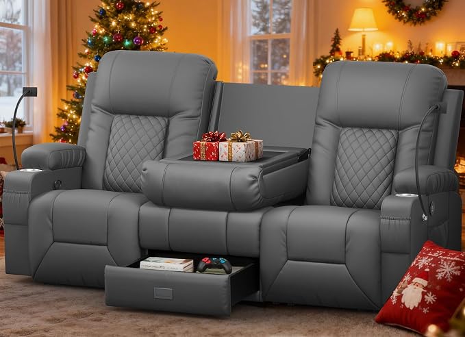 YONISEE 3 Seat Recliner Sofa with Flip Backrest Design, Loveseat Reclining Sofa with Storage Drawer, USB Ports, 2 Cell Phone Holder, Loveseat Recliner Couch for Living Room