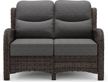 HILLGA Luxury Outdoor Furniture High Back Patio Sofa, Oversized Loveseat with 6'' Thick Cushions, Ideal for Porch, Poolside, Deck, and Yard (Dark Gray)