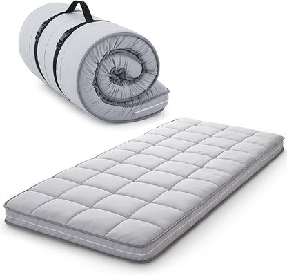 Jamdok 4Inch Cot Mattress Topper,Twin Gel Memory Foam,Machine Washable Thickened Pillow Top Cover,Roll Up Floors Mat,Portable Folding Sleep Pad(75 x 38“)