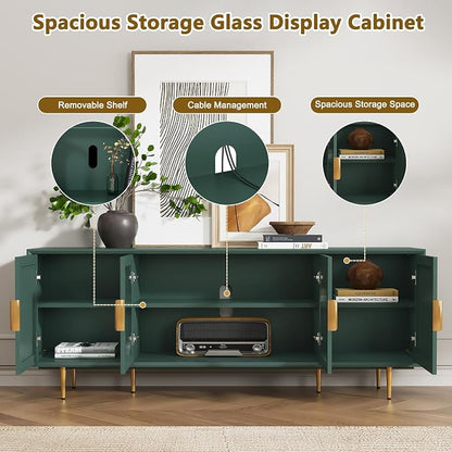 66" TV Stand for 75 Inch TV, Minimalist Media Console with Adjustable Shelves, Modern Entertainment Center with Storage for Living Room Bedroom, Green