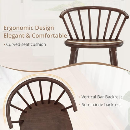 LUE BONA Walnut Dining Chairs Set of 8, Farmhouse Wood Dining Chairs with Semicircular Backrest, Spindle Dining Chair for Kitchen and Dining Room, 18 Inch