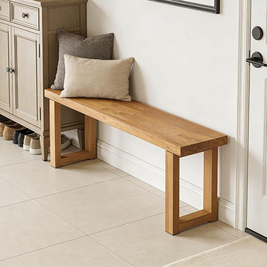 Narrow Farmhouse Bench Skinny Wooden Entryway Long Bench 32" 39" 47" 55" 63" 71" 79" Rustic Indoor Benches for Hallway Kitchen Dining Bedroom End of Bed Easy Assembly Natural Finish(63x10xH18")
