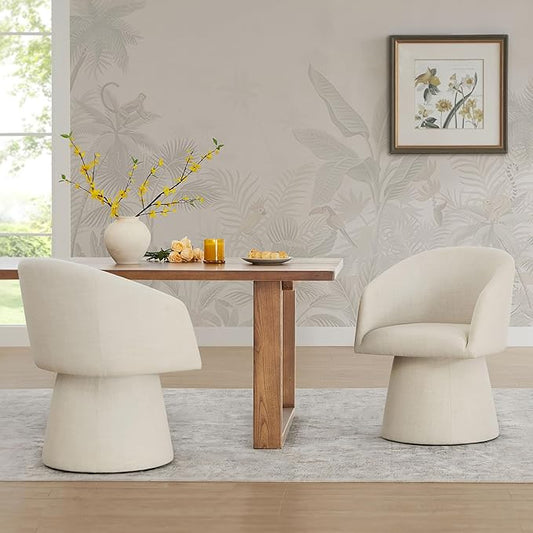 KISLOT Swivel Dining Chairs Set of 2, Upholstered Mid Century Modern Deskchair with Barrel Back, Linen Fabric Kitchen Chairs for Dining Room, Bedroom, Dressing Room, Linen