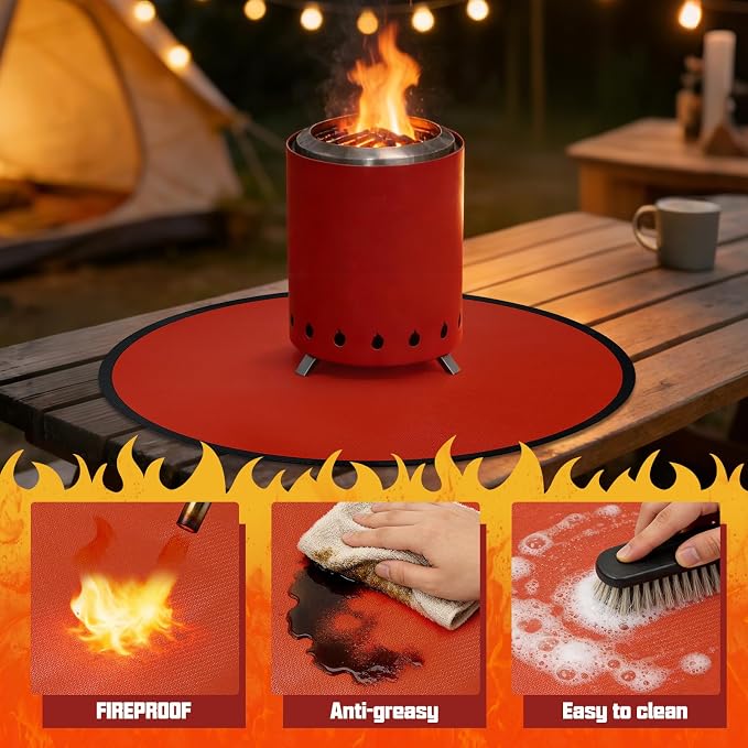 20" Tabletop Fire Pit Mat for Solo Stove Mesa XL, Easy Clean Small BBQ Mat for Outdoor BBQ,Reusable Waterproof Pad,Three-Layer Fireproof and Heat-Resistant Barbecue Mat for Tabletop Fire Pit-Red