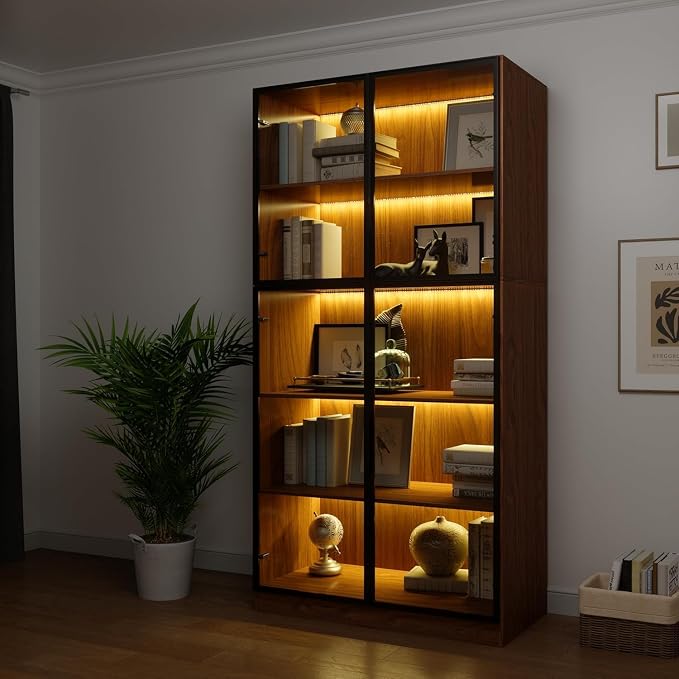 Bobve Farmhouse Pantry Cabinet Set of 3,Buffet Cabinet,Tall Kitchen Hutch with Partitions/6 Drawers/Glass Door,Suitable for Kitchens,Dining Rooms