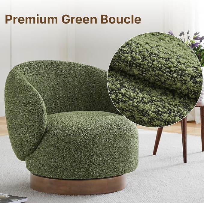 KISLOT Swivel Accent Chair Round Barrel Armchair Upholstered Performance Fabric for Living Room Bedroom Waitingroom,2 Box,Moss Green
