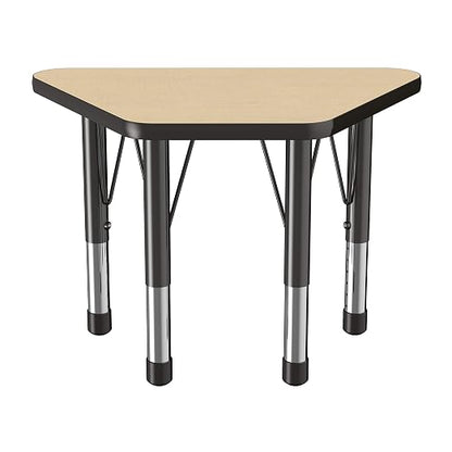 FDP Trapezoid Activity School and Classroom Kids Table (18 x 30 inch), Chunky Toddler Legs for Collaborative Seating Environments, Adjustable Height 15-24 inches - Maple Top and Black Edge