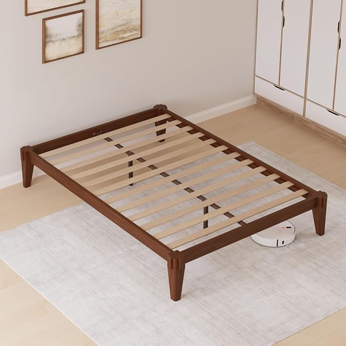 Bme Chalipa 14” Solid Wood Bed Frames - Wood Platform Bed Frame - Japanese Joinery Bed Frame - Wood Slat Support - Bed Without Box Spring - Easy Assembly - Minimalist & Modern Style, Walnut - Full
