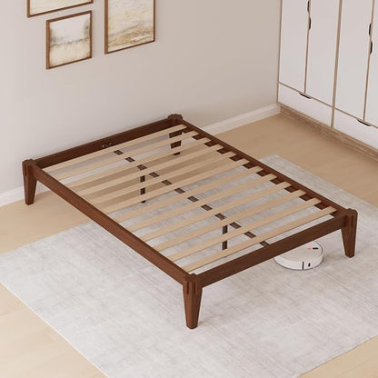 Bme Chalipa 14” Solid Wood Bed Frames - Wood Platform Bed Frame - Japanese Joinery Bed Frame - Wood Slat Support - Bed Without Box Spring - Easy Assembly - Minimalist & Modern Style, Walnut - Full