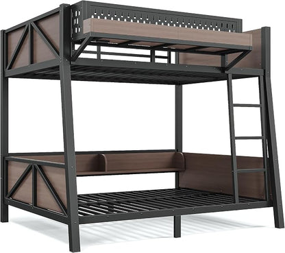 Bellemave Bunk Bed Twin Over Twin with LED, Heavy Duty Metal Bunk BedFrame with Storage Shelves and Lights, Black