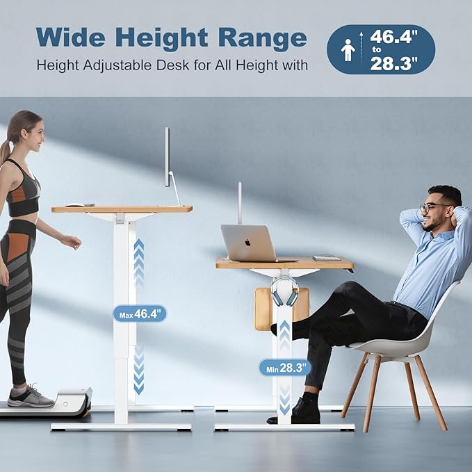 DUMOS 48 Inch Electric Standing Desk Height Adjustable, Sit to Stand Up Computer Workstations Work PC Table Home Office Study Writing Gaming Desks with Memory Presets for Walking Pad, Bedroom, Oak