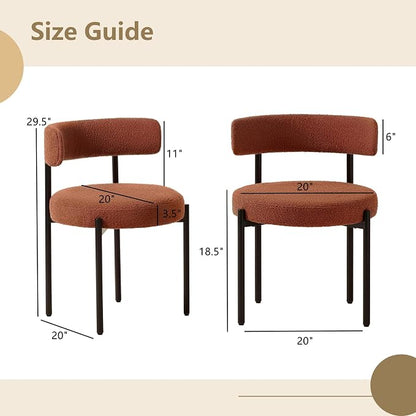 Boucle Dining Chairs Set of 6, Rust Dining Chairs with Upholstered Seat and Round Back, Mid-Century Modern Kitchen Chairs for Dining Room, Restaurant
