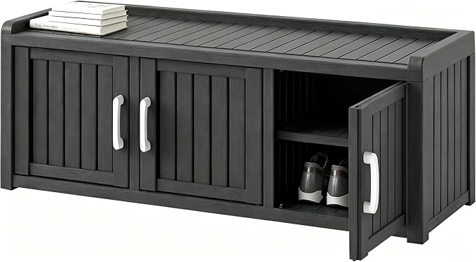 Outdoor Shoe Bench, Waterproof UV-Resistant Indoor Resin Shoe Cabinet, Entryway Shoe Storage with 3 Doors, Living Room, Bedroom, Black (3 Door)