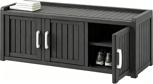 Outdoor Shoe Bench, Waterproof UV-Resistant Indoor Resin Shoe Cabinet, Entryway Shoe Storage with 3 Doors, Living Room, Bedroom, Black (3 Door)