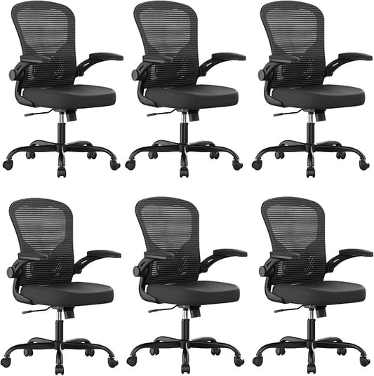 Office Chair, Ergonomic Desk Chairs 330LBS Capacity High Back Mesh Computer Chair with Flip-up Armrests, Comfy Work Chair with Adjustable Lumbar Support(Pack of 6)