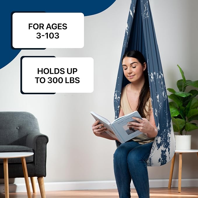 Indoor Sensory Swing for Kids or Outdoor – Holds 300lbs, Double-Layer, & 360° Swivel, Calming Compression Therapy Swing Hammock for Kids & Adults with All Hardware – Sensory-Motor Toys & Gifts