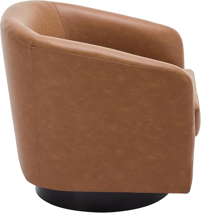 Faux Leather Swivel Barrel Accent Chairs Set of 2, Comfy Club Chair Upholstered Round Armchair for Lving Room, Brown