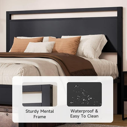 Z-hom Queen Bed Frame with Modern Wood Headboard & Footboard, Upgraded Heavy Duty Metal Sturdy Bed Frame Queen Size, Stable Platform Bed Furniture Bed Storage, No Noise, No Box Springs,Black