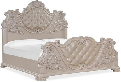 First of a Kind Santa Monica Traditional 4 Piece Queen Bedroom Set with Upholstered Tufted Headboard Elegant Classic Design Coordinated Furniture Collection, White