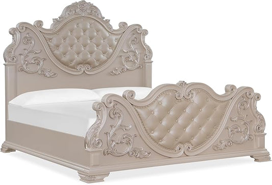 First of a Kind Santa Monica Traditional 4 Piece Queen Bedroom Set with Upholstered Tufted Headboard Elegant Classic Design Coordinated Furniture Collection, White