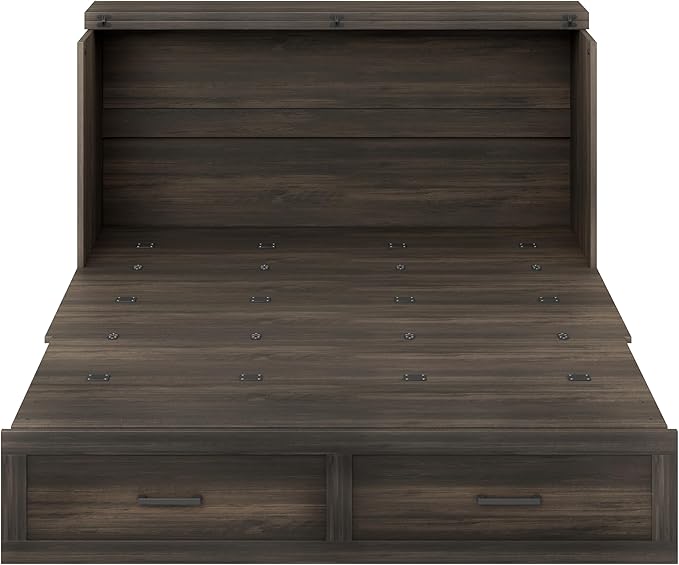 Merax Farmhouse Wood Murphy Bed Chest with Charging Station, Foldable Wall Platform Bed with Storage Drawer/Space Saving/Wood Slat Support/Full, Gray