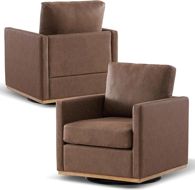 Aoiy & Wifon 30.7" W Swivel Accent Chair Set of 2, Mid Century Modern Swivel Chairs for Living Room, Comfy Small Accent Chair, PU Leather, Coffee