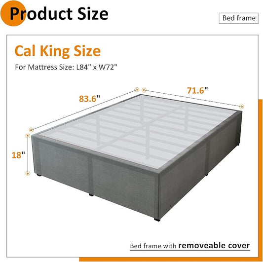Maenizi California King Bed Frames with Fabric Cover, 18 Inch Heavy Duty Metal Platform Support Up to 3000 lbs with Steel Slat, No Box Spring Needed, Easy Assembly, Noise Free, Black