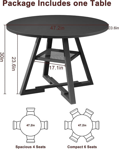 Jocoevol Round Dining Table for 4,Kitchen Dining Room Circle Dinner Pedestal Table,Space Saving Wood Kitchen & Dining Room Furniture (Black, 47In)