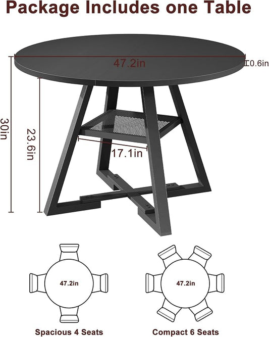 Jocoevol Round Dining Table for 4,Kitchen Dining Room Circle Dinner Pedestal Table,Space Saving Wood Kitchen & Dining Room Furniture (Black, 47In)