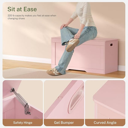 usikey 39.4” Storage Chest, Toy Box with 2 Safety Hinges, Toy Chest, Storage Bench for Bedroom, Supports 220 lb, for Living Room, Entryway, Pink
