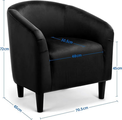 Topeakmart Velvet Accent Chair, Comfy and Modern Velvet Club Chair with Armrest and Sturdy Legs for Living Room/Bedroom Study, Matte Black, 2PCS