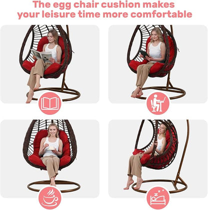 idee-home Egg Chair Cushion Replacement, Hanging Chair Cushion Outdoor | Cushions with Waterproof Cover for Wicker Patio Hammock Swing, Red (Swing Not Included)