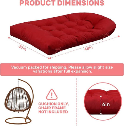 idee-home Egg Chair Cushion Replacement, Hanging Chair Cushion Outdoor | Cushions with Waterproof Cover for Wicker Patio Hammock Swing, Red (Swing Not Included)