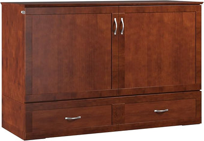 AFI Hamilton Queen Murphy Bed Chest with Mattress, Storage, and Built-in Charger in Walnut