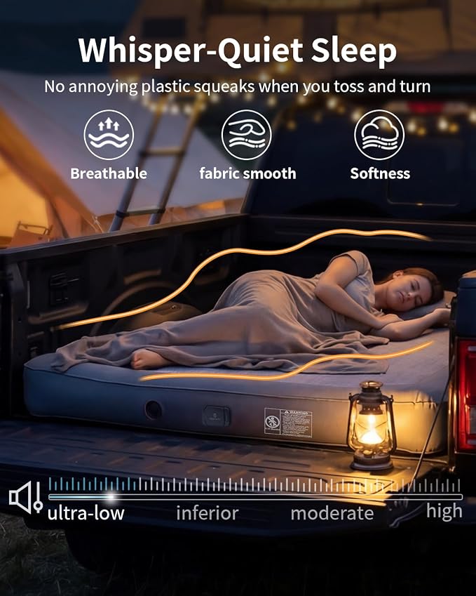 Umbrauto Premium Drop-Stitch Truck Bed Air Mattress for 6-6.5 ft Full Size Bed, Sag-Resistant Waterproof Firm Sleeping Pad for Truck Tent Camping, Dark Grey