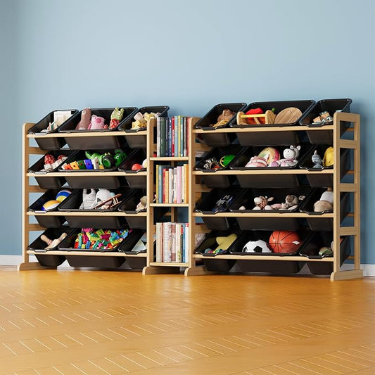 SpaceAid Large Toy Storage Organizer with 24 Bins and 3 Shelves, Toy Organizers Storage Bookshelf, Kids Bin Shelf Box Bookcase for Bedroom Playroom Organization Room Decor, True Black