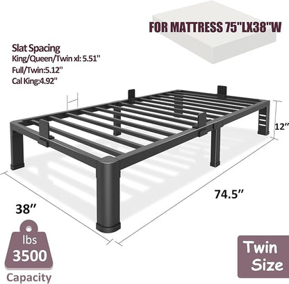 Bilily Metal Bed Frame Twin Size,12 Inch Twin Bed Frame with Round Corner Legs,Heavy Duty Steel Slats Support Platform Bed,No Box Spring Needed Easy Assembly Noise-Free for Kids Room,Single Bed,Black
