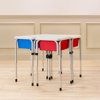 Back2School Express Adjustable Quad Sensory Tables with Lids, Children's Furniture, Blue/Red