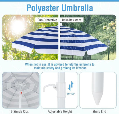 KOTEK 8-Person Kids Picnic Table, Toddler Activity Table with Removable Umbrella, 4 Built-in Benches, HDPE Top & Metal Frame, Kids Outdoor Table for Patio Garden Backyard (White+Blue)